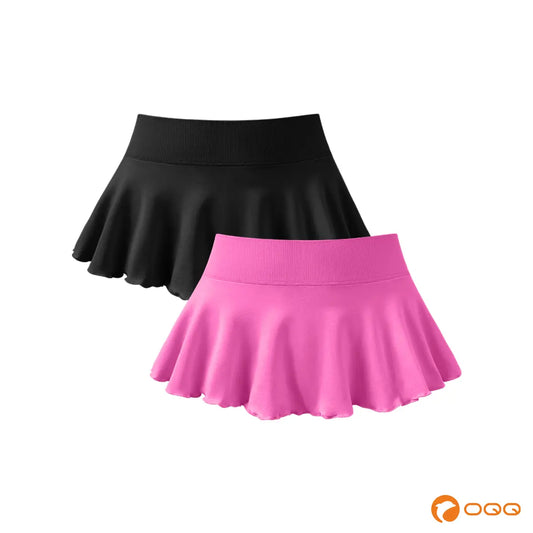 Oqqfitness Womenswear Nylon Fabric Sexy Pleated Mini Skirt Solid Ruffle Lingerie Skirts