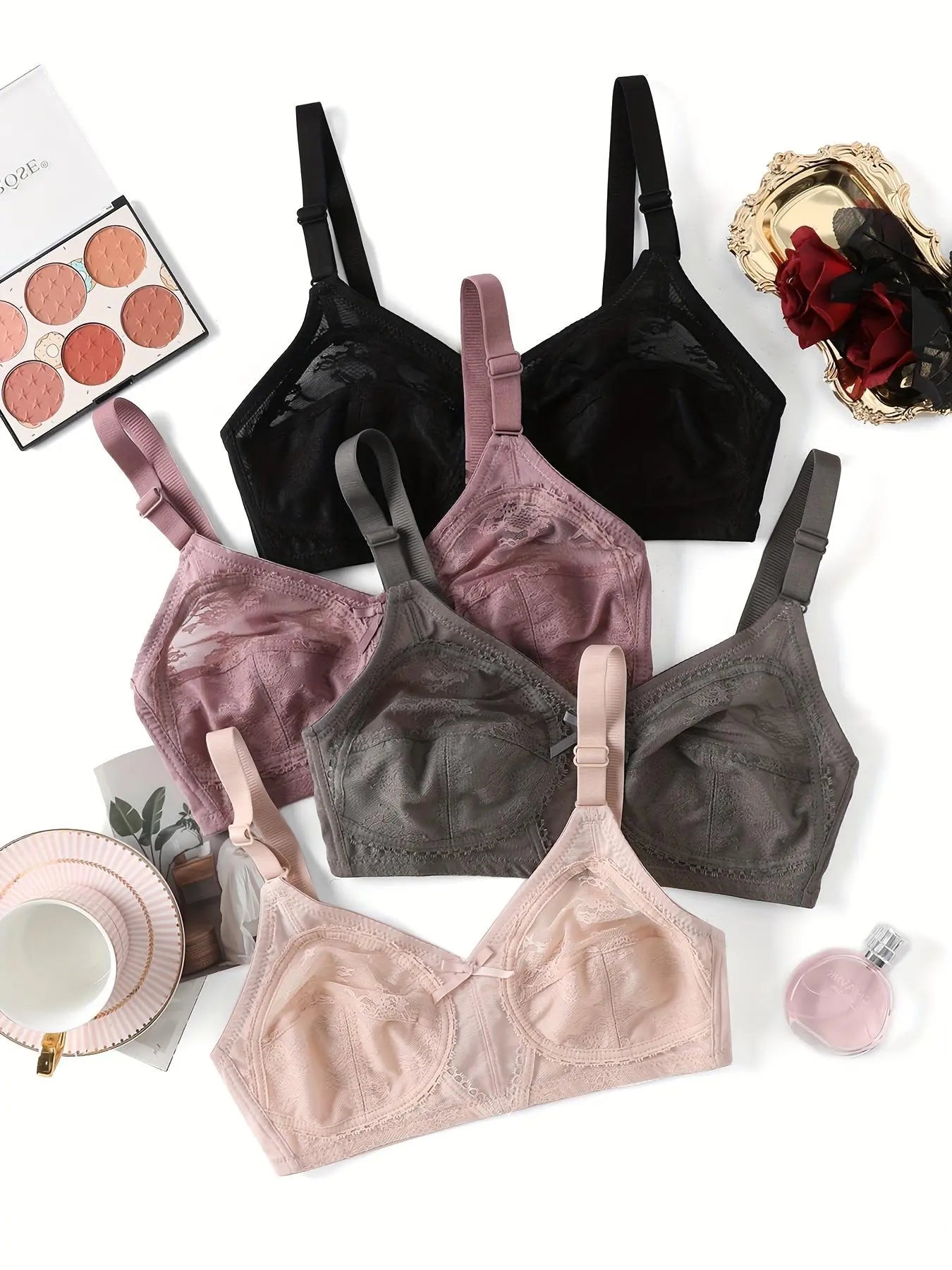 Women'S Bow Front Contrast Lace Bra, Casual Comfortable Breathable Adjustable Strap Lingerie for Daily Wear, Summer Outfits 2024, Softness Lingerie for All Seasons, National Day Offers