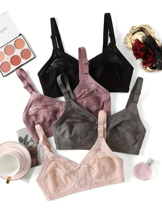 Women'S Bow Front Contrast Lace Bra, Casual Comfortable Breathable Adjustable Strap Lingerie for Daily Wear, Summer Outfits 2024, Softness Lingerie for All Seasons, National Day Offers