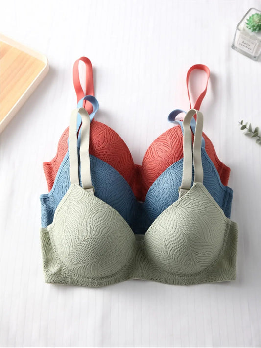 Women'S 3Pcs Solid Color Adjustable Strap Push up Bra, Soft Comfortable Breathable Hook & Eye Buckle Back Lingerie Top for Daily Wear, Lingerie for All Seasons