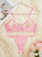 Women'S Floral Lace Sexy Lingerie Underwear Set, Sexy Cut Out Underwire Bra with Adjustable Straps & Open Crotch Design Thong Two-Piece Set, Lingerie Set for Women