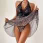 Sexy Lingerie for Women Slim Fit Deep V Neck Strapless Dress with Soft Stretch Lace Trim Leopard Mesh Bow Details Translucent Shaping Nightgown Set Elegant Sleeping Experience